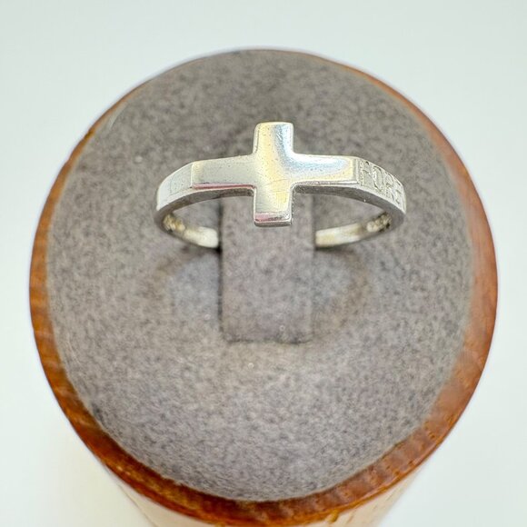 VTG Solid Sterling Silver 925 Sideways Cross "Forever" Band Ring Size 6.5 - Picture 1 of 8